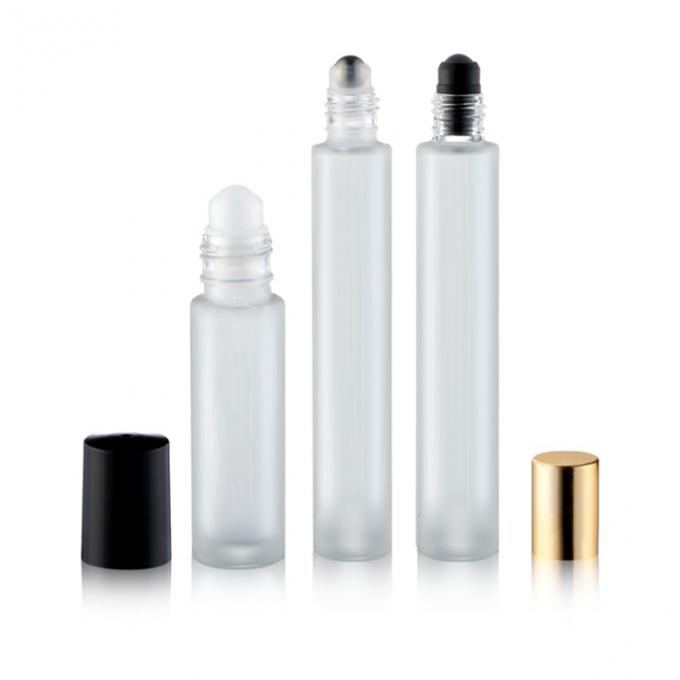 Frosted Glass 10ml Roller Bottles For Essential Oils , Empty Rollerball Bottles With Black Ball