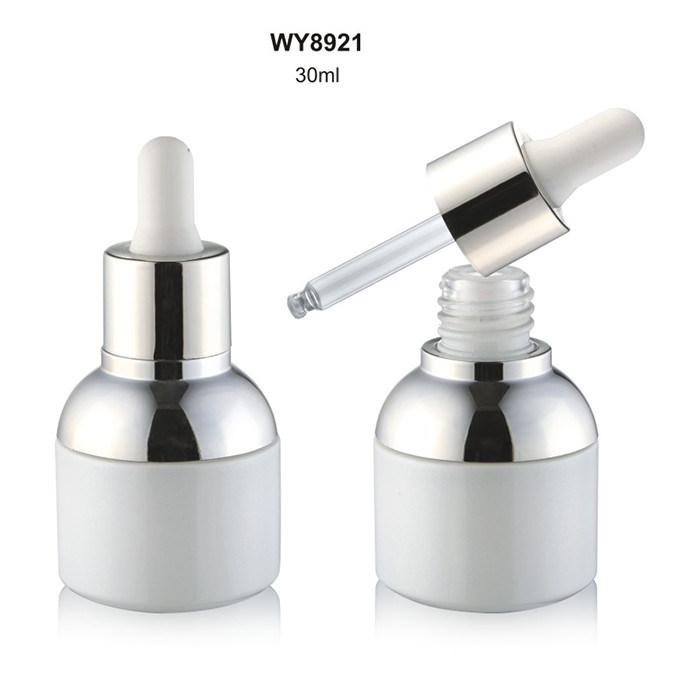 White Small Glass Dropper Bottles With Silver Shoulder Collar And