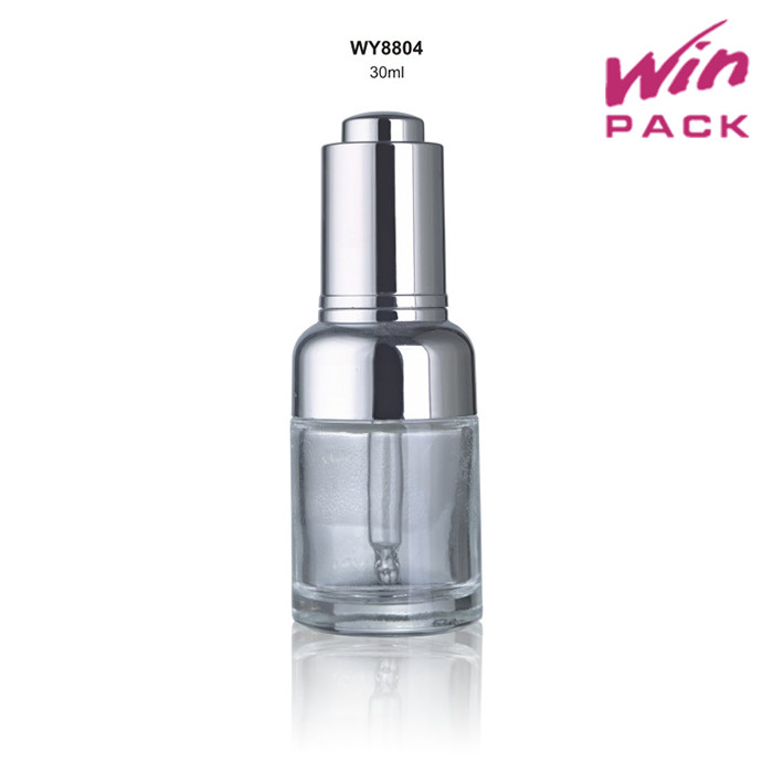 Silver Shoulder Type Glass Dropper Bottles 30ml Capacity For Serum Cosmetic