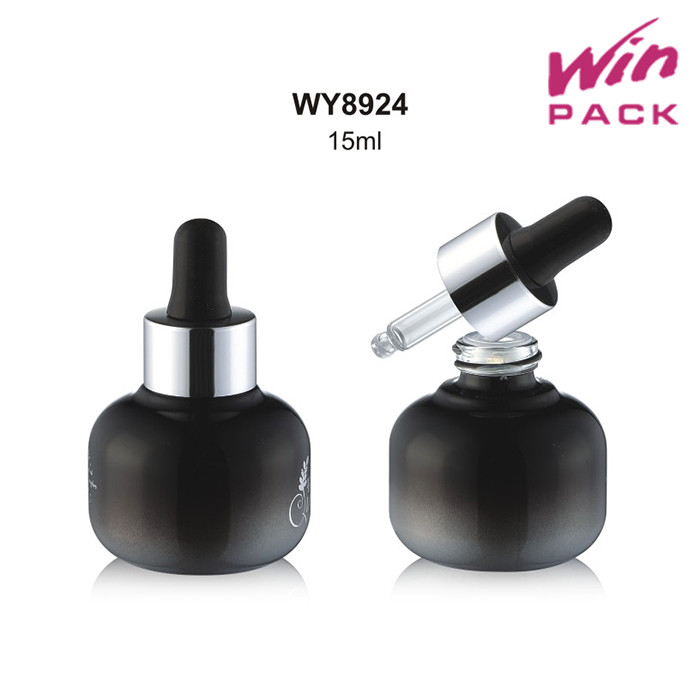30ml Black Glass Dropper Bottles , Glass Vials With Dropper Round Shape