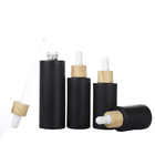 Fast Shipping Frost Matte Black Empty Glass Essential Oil Dropper Bottle With Bamboo Lid