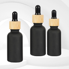 5ml 10ml 15ml Matte Black Glass Dropper Bottles With Bamboo Lid