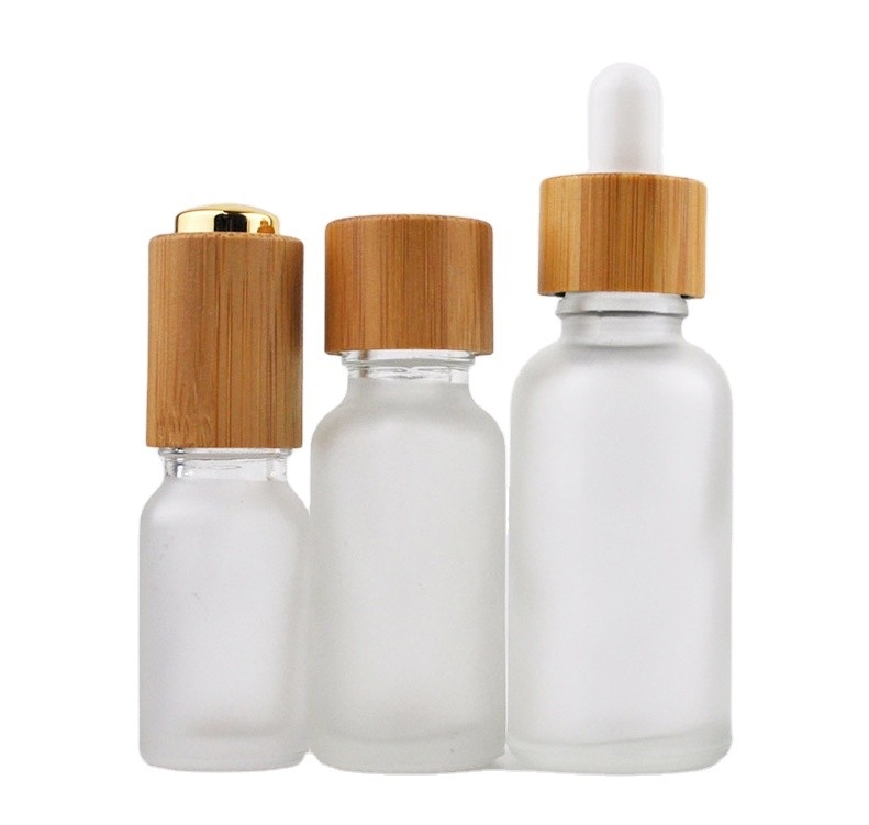 Round Refillable 50ml Frosted Glass Serum Bottle UV Protection